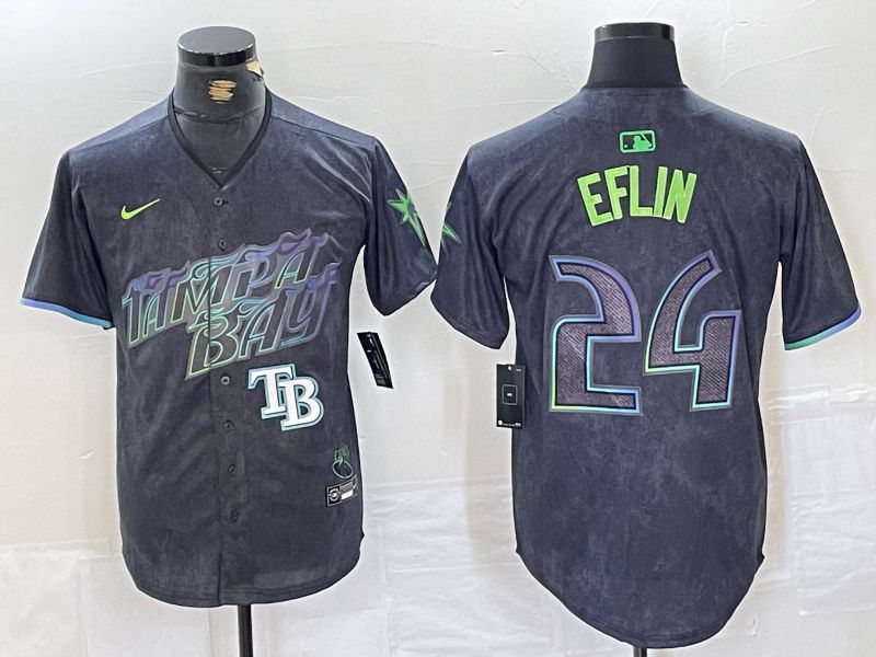 Men Tampa Bay Rays 24 Eflin Black City Edition Nike 2024 MLB Jersey style 4